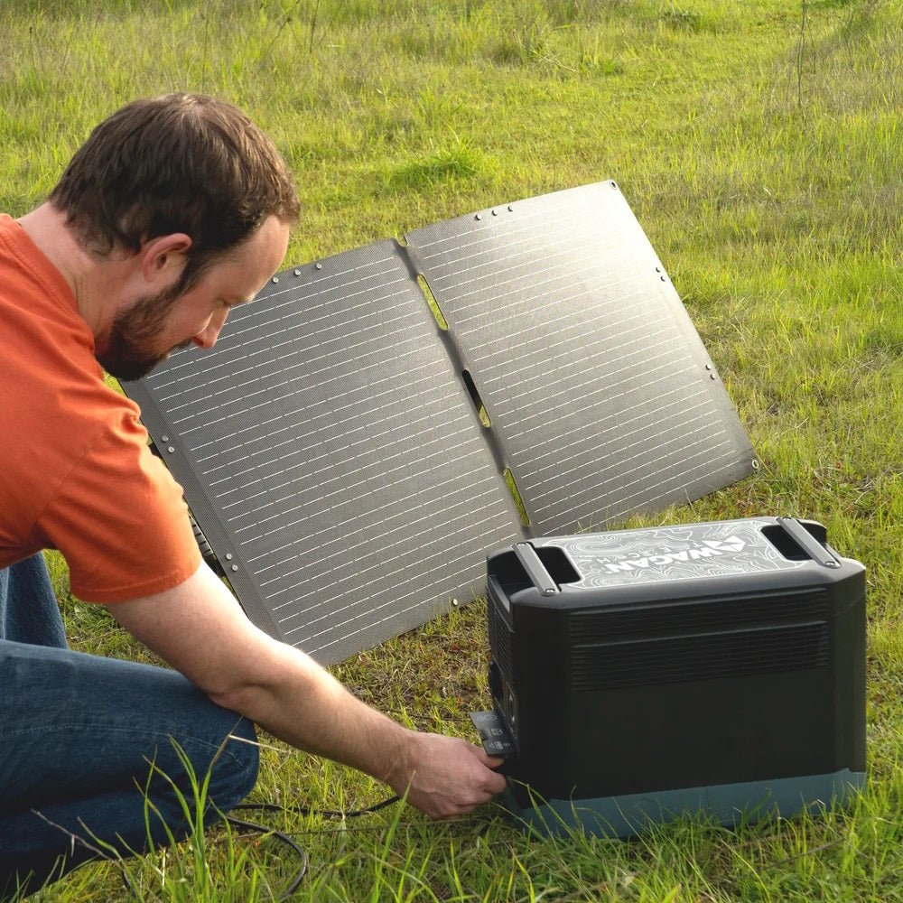 A Man With A Solar Panel And Wagan Lithium Cube™ EX18