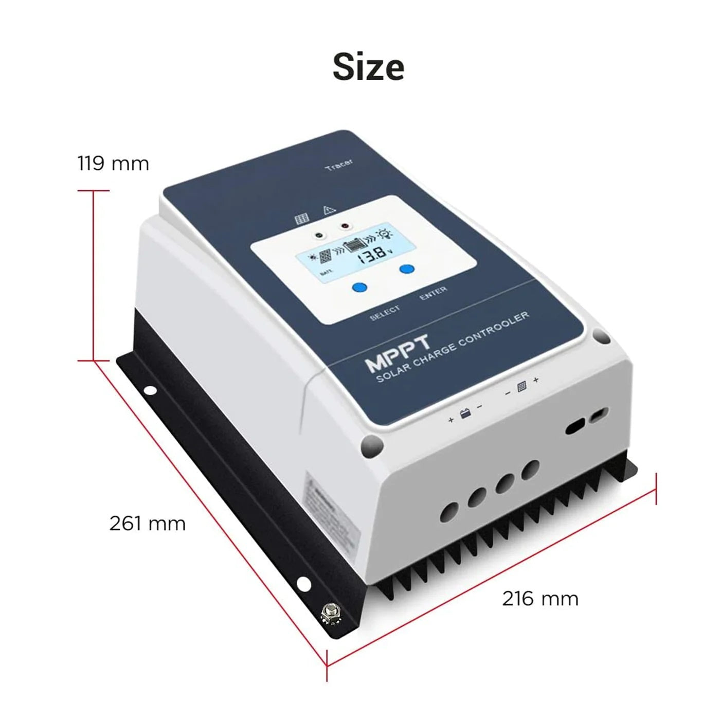 ACOPOWER 50A MPPT Solar Charge Controller Size