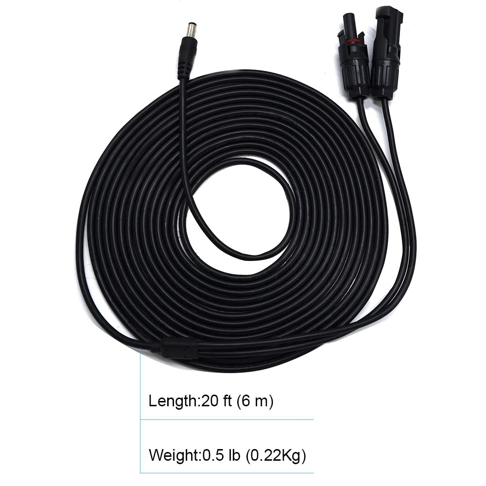 LionCooler PV Solar Panel Cable, 20FT 5.5mm x 2.1mm Length And Weight