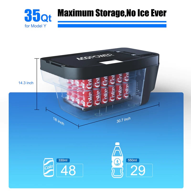 ACOPower Portable freezer specially designed for Tesla Model Y Maximum Storage Dimension