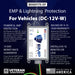 Advertisement for EMP Shield Lightning Protection for Vehicles (DC-12V-W) for vehicles with product and benefits listed.