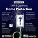 Advertisement for EMP Shield – Home EMP & Lightning Protection + CME Defense with product image and text on a dark background