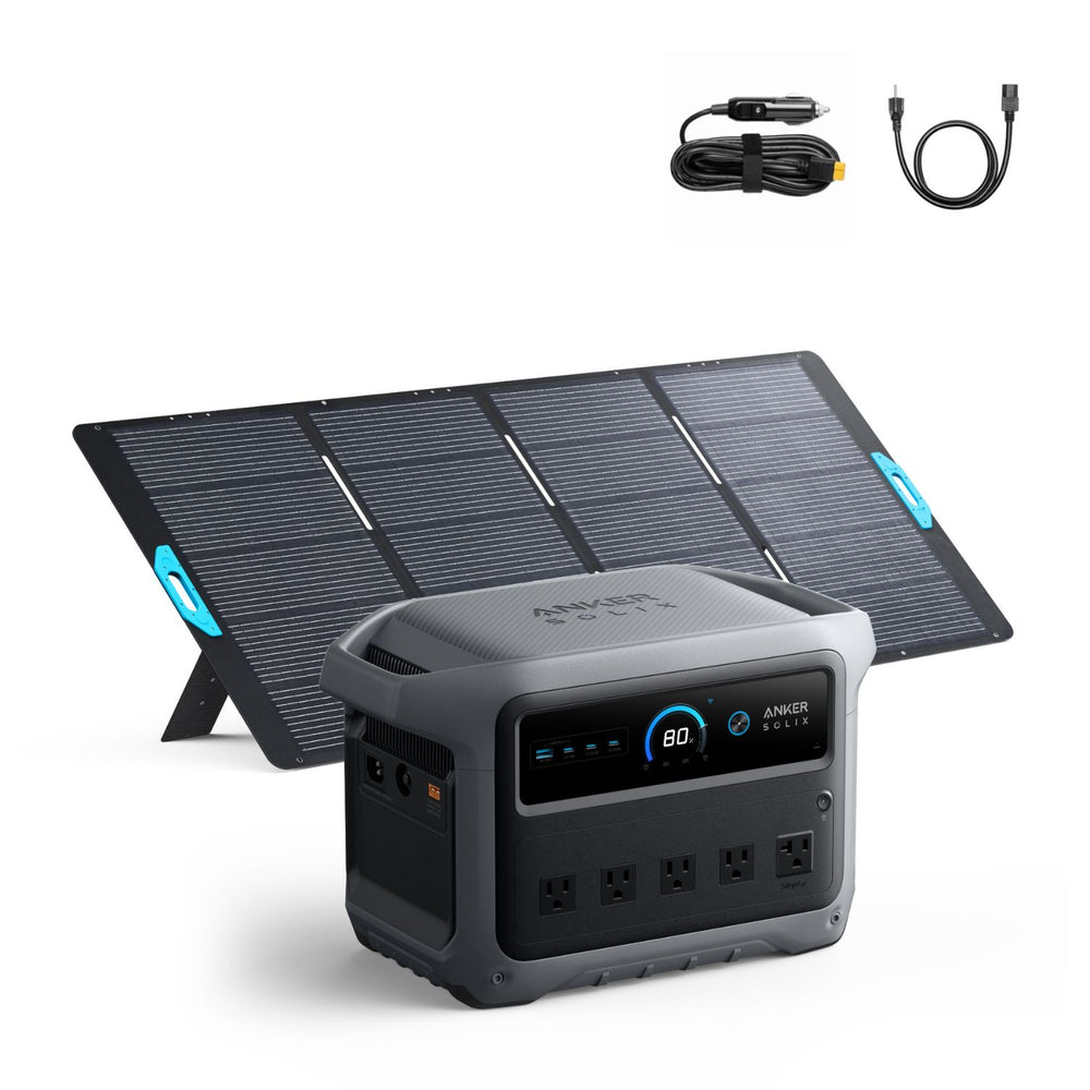 Anker SOLIX C1000 Gen 2 Portable Power Station with 200W solar panel and charging cable on a white background
