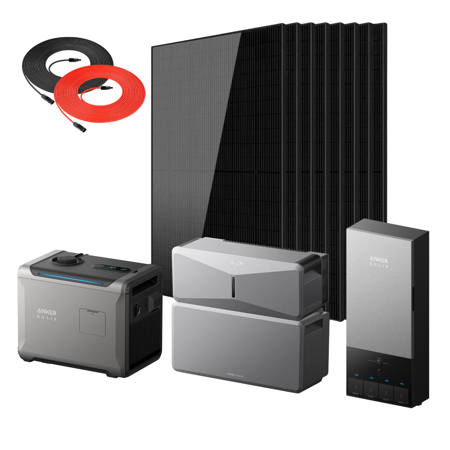 Anker SOLIX E10 Infinite Home Backup Kit with eight 440W Rigid Solar Panels and a Rich Solar Panel Extension Cable