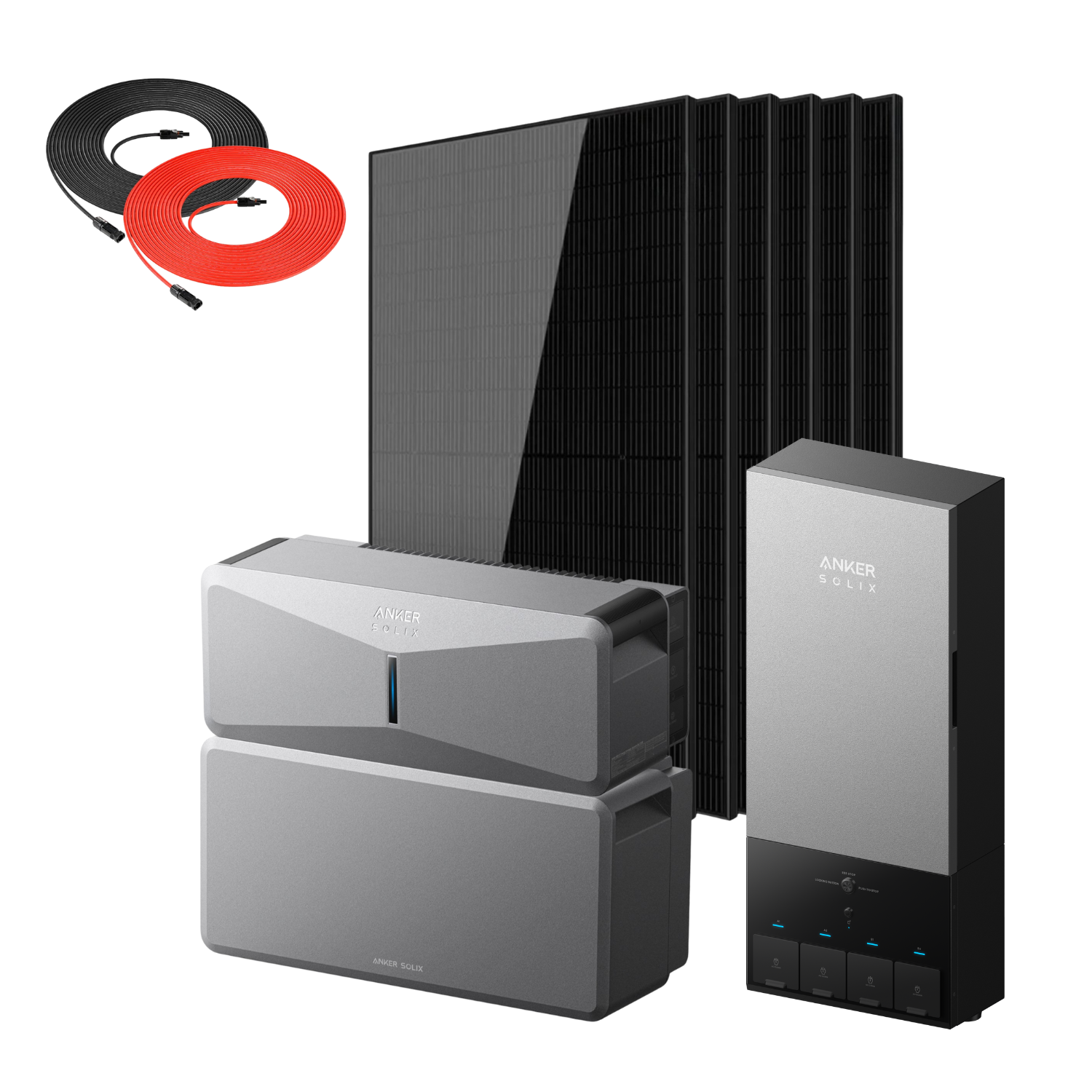 Anker SOLIX E10 Smart Home Backup Kit with six 440W Rigid Solar Panels and a Rich Solar Panel Extension Cable