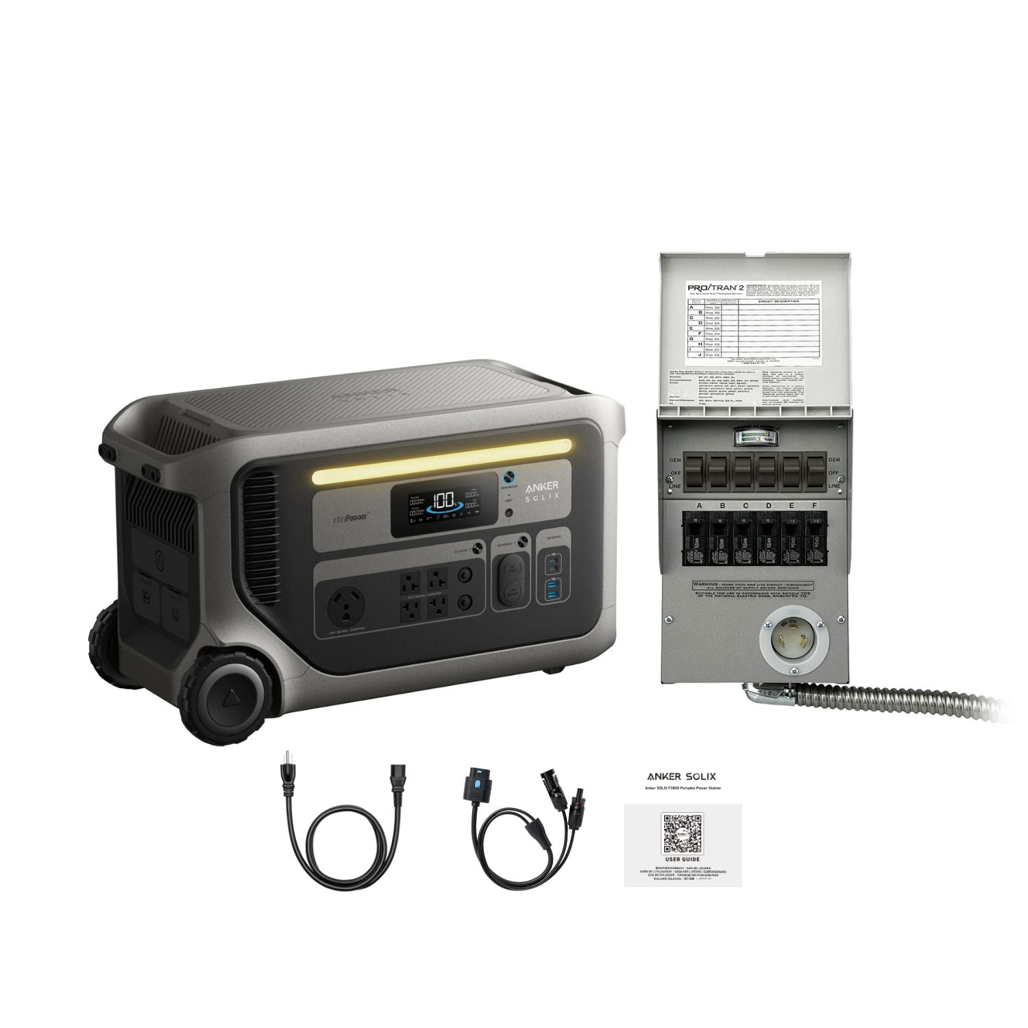 Anker SOLIX F3000 Home Backup Kit with cables and product manual