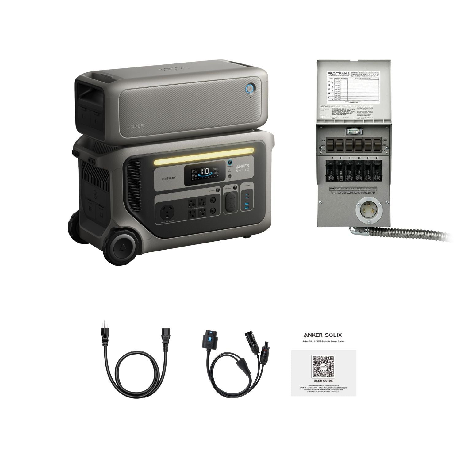 Anker SOLIX F3000 Home Backup Kit with cables, product manual, and extra battery