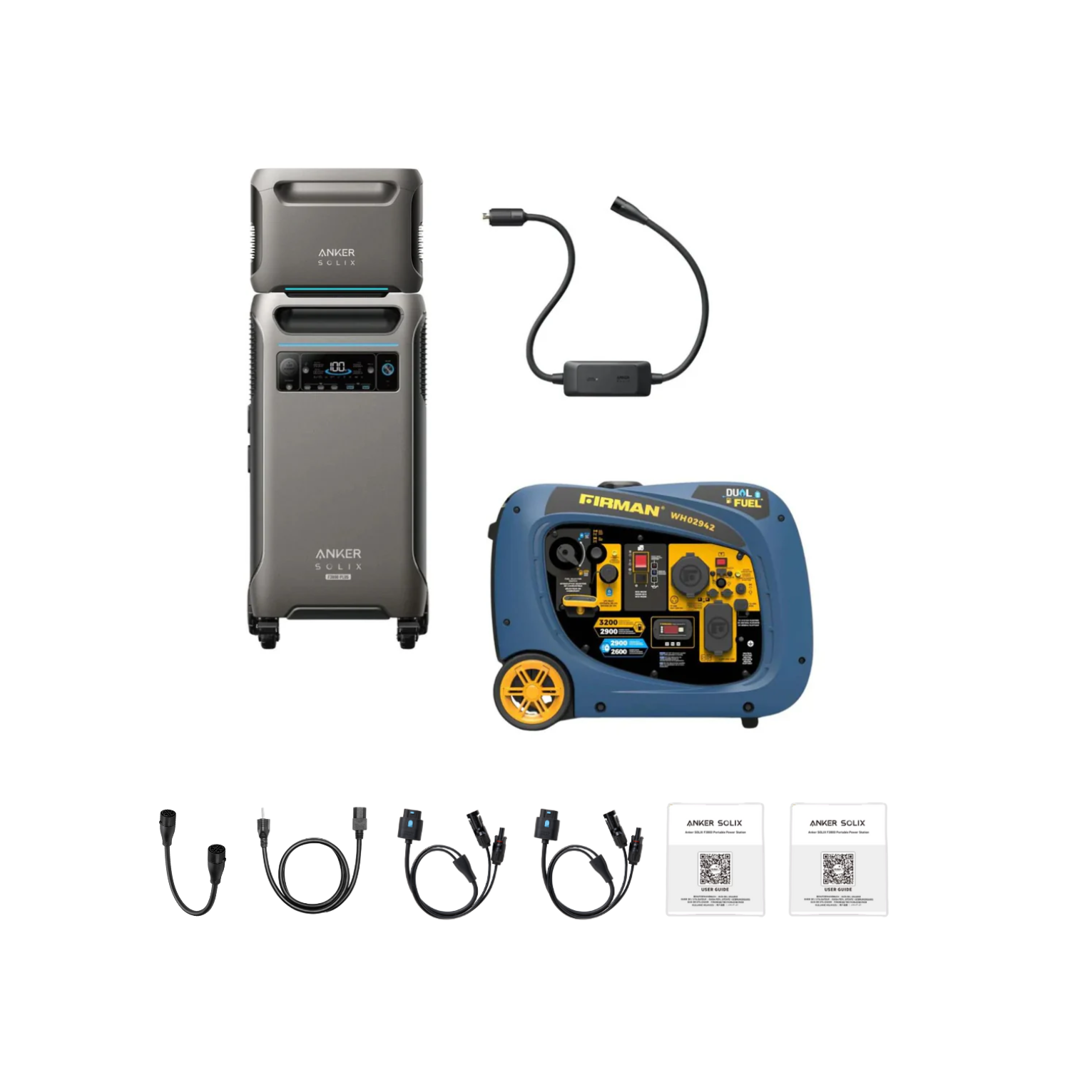 Anker SOLIX F3800 Plus Portable Power Station + Dual-Fuel Backup Generator + 1 x Expansion Battery Inclusions