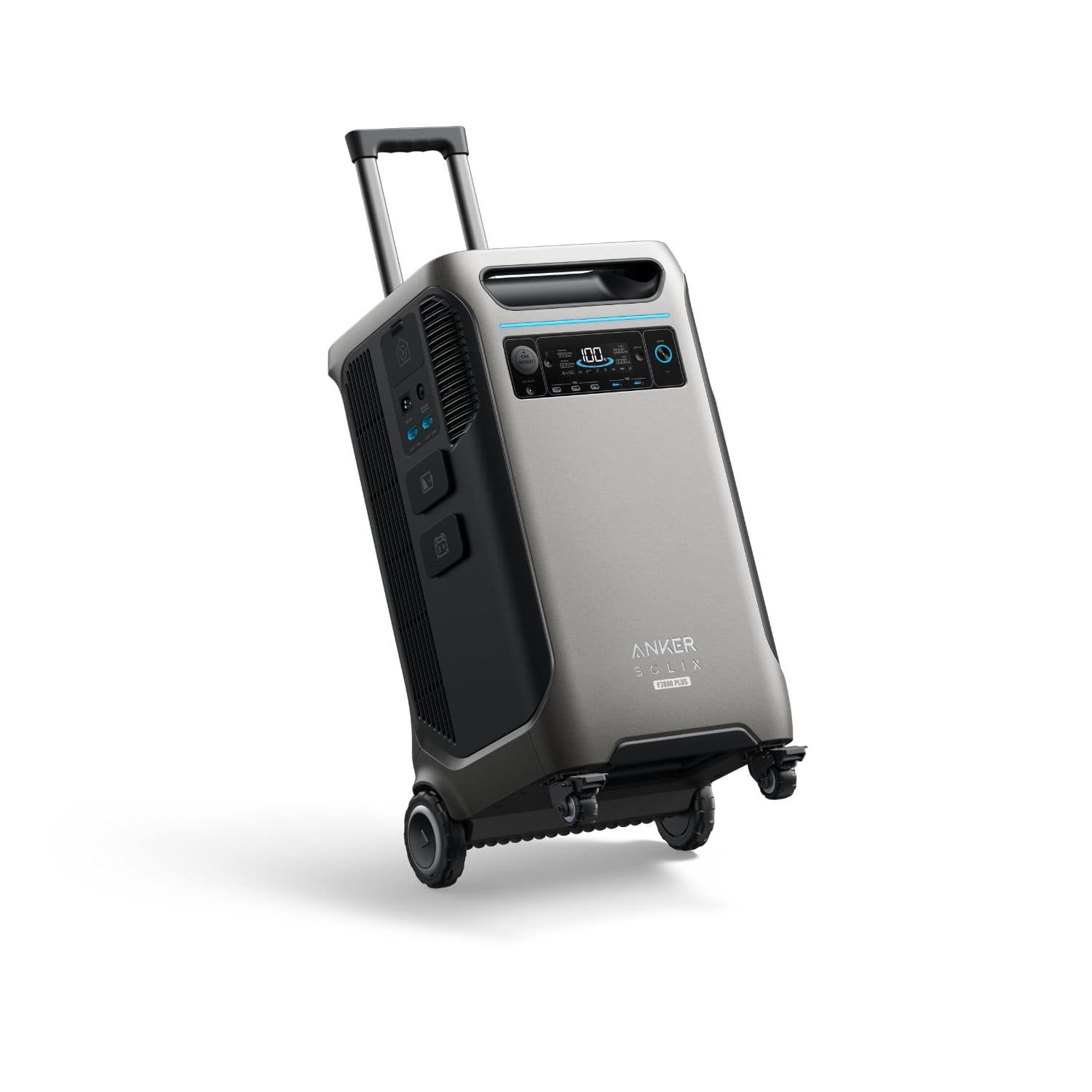 Anker SOLIX F3800 Plus Power Station Left Side Front View with trolley