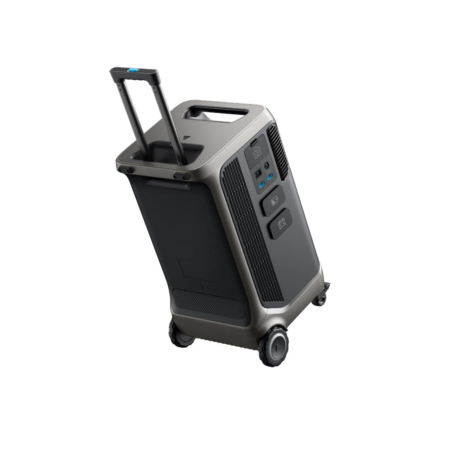 Anker SOLIX F3800 Plus Power Station Right Side Back View with trolley