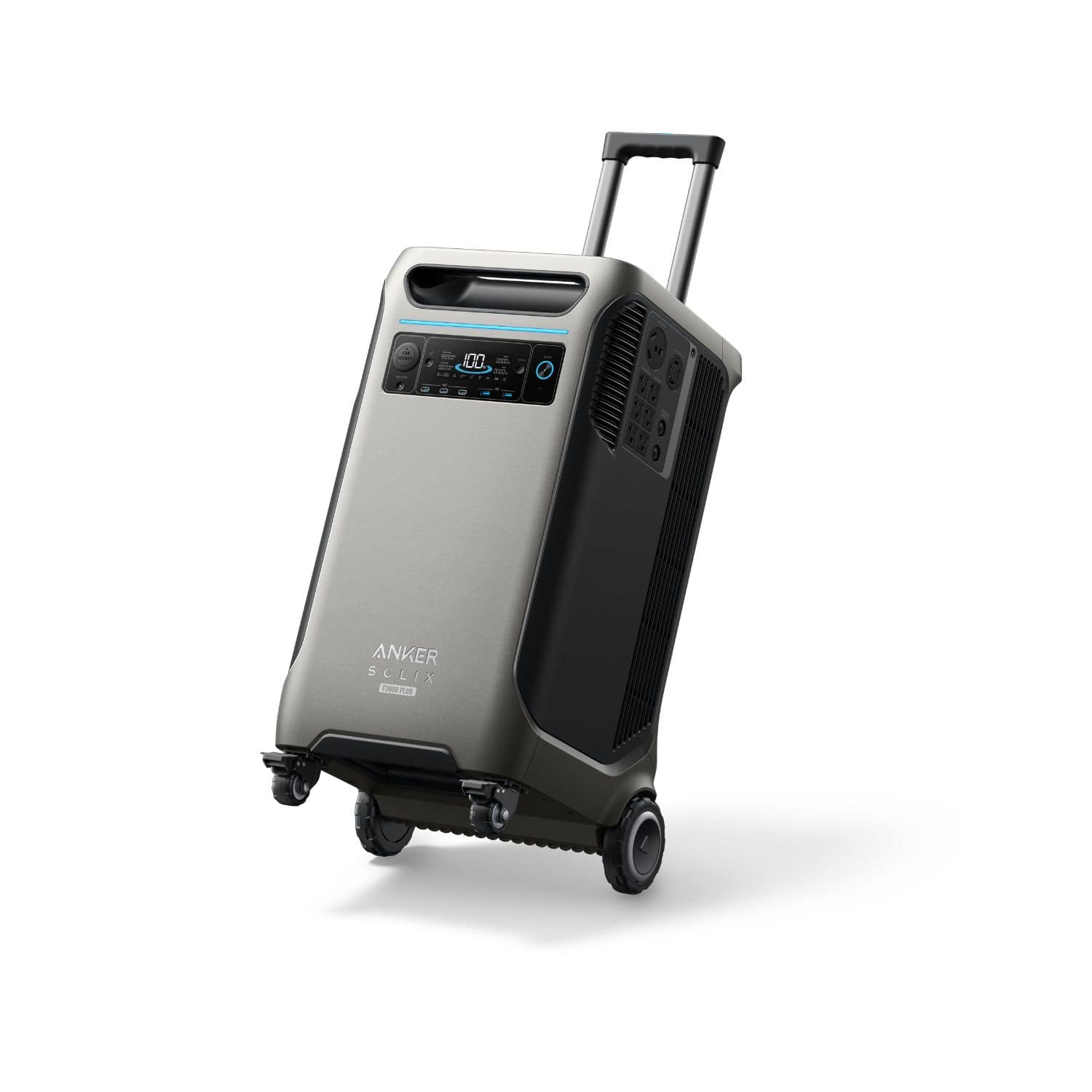 Anker SOLIX F3800 Plus Power Station Right Side Front View with trolley
