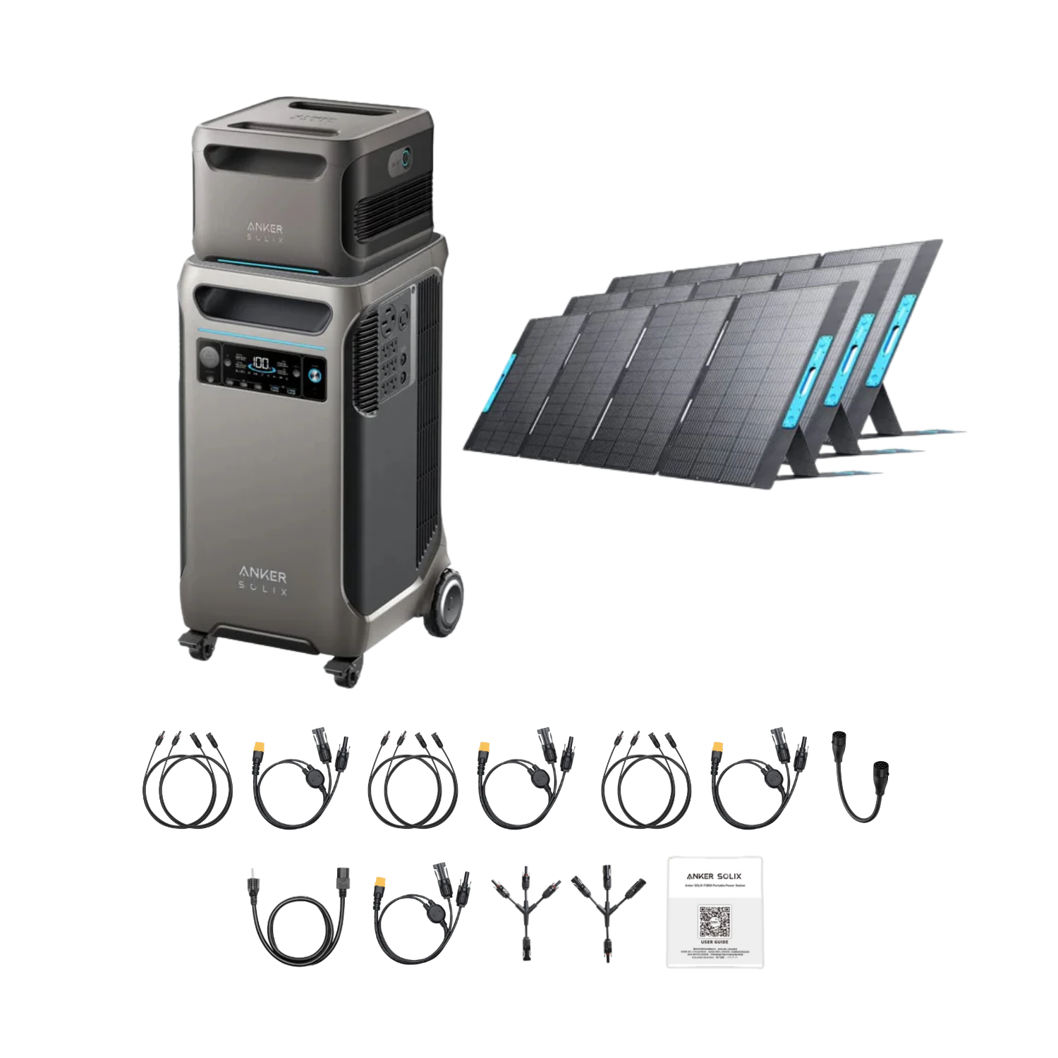 Anker SOLIX F3800 Portable Power Station +1 x  Expansion Battery + 3 x 400W Portable Solar Panel Inclusions