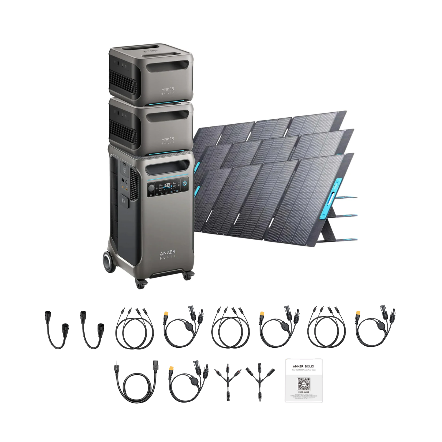 Anker SOLIX F3800 Portable Power Station +2 x  Expansion Battery + 3 x 400W Portable Solar Panel Inclusions