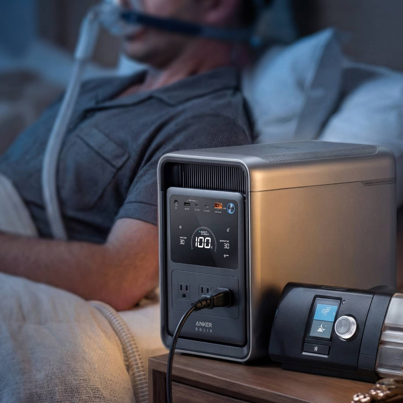 Anker SOLIX S2000 Powering A CPAP Machine At Night