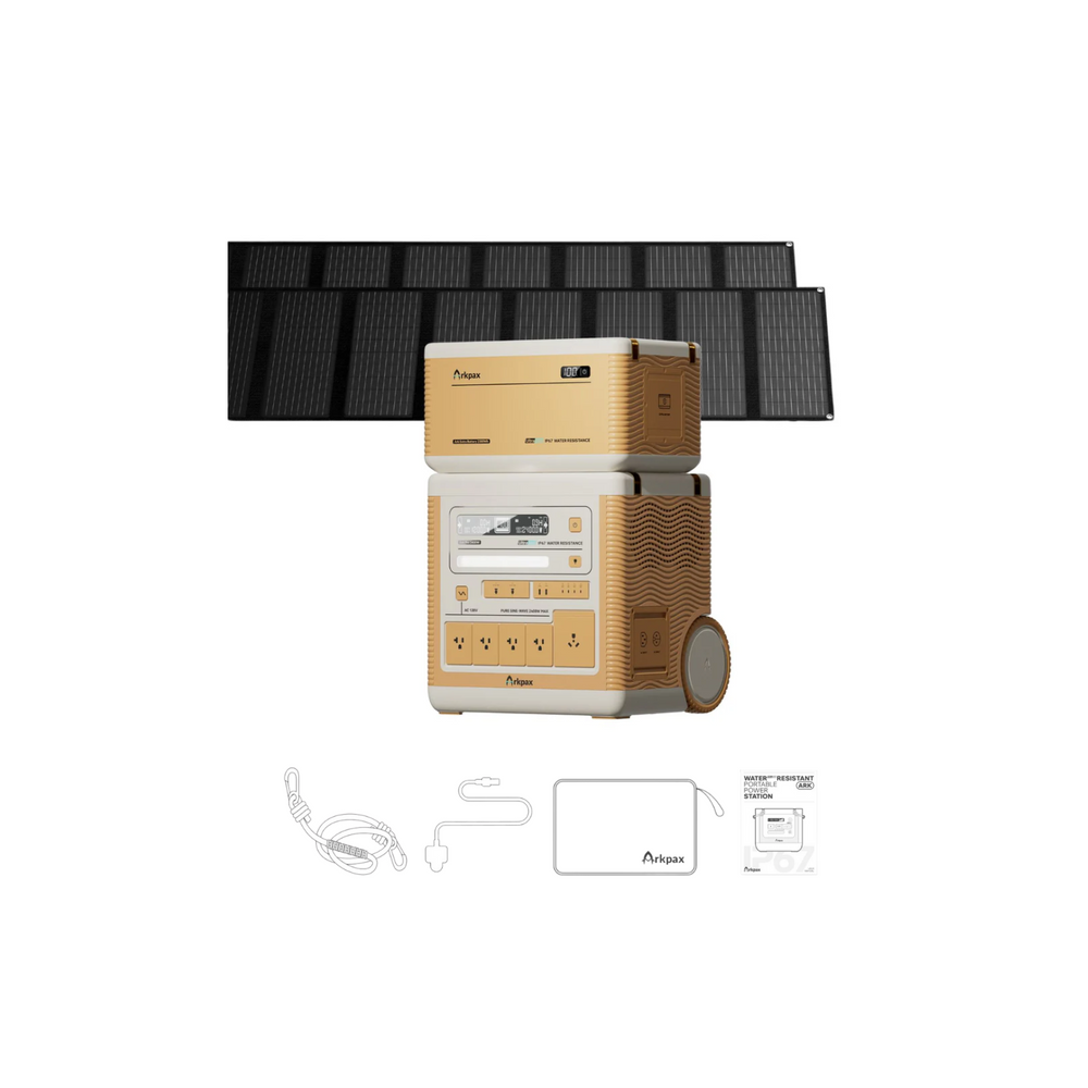 Ark Pro + 2 x 200W Portable Solar Panels + 1 x Expansion Battery Inclusions