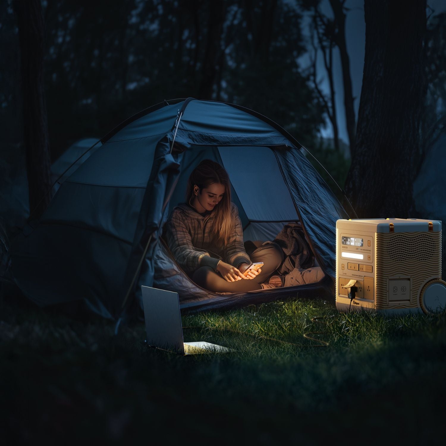 Arkpax Ark Pro portable power station inside a camping tent for outdoor power use