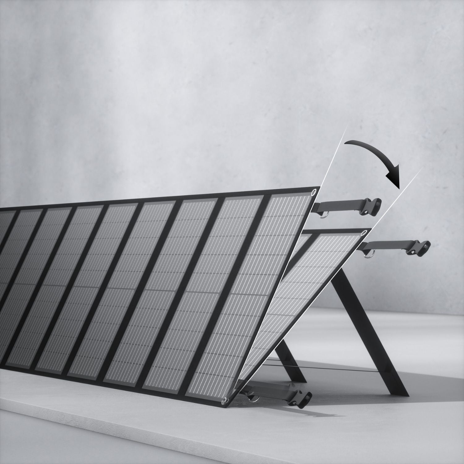 Arkpax 200W portable solar panel with stand being attached for setup
