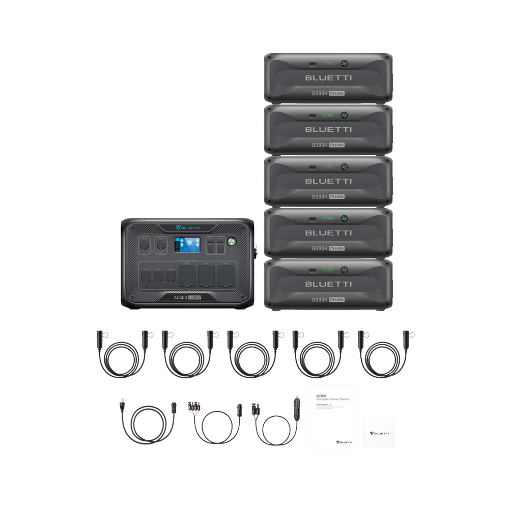 BLUETTI AC500 Home Battery Backup Generator + 5 x B300K Expansion Battery Inclusions