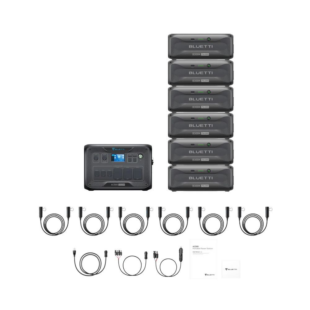 BLUETTI AC500 Home Battery Backup Generator + 6 x B300K Expansion Battery Inclusions