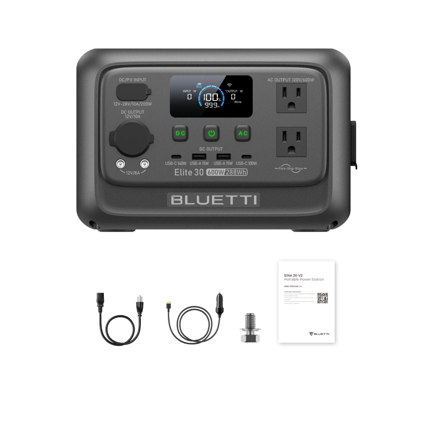 BLUETTI Elite 30 V2 | 288Wh 600W Portable Power Station with inclusions 