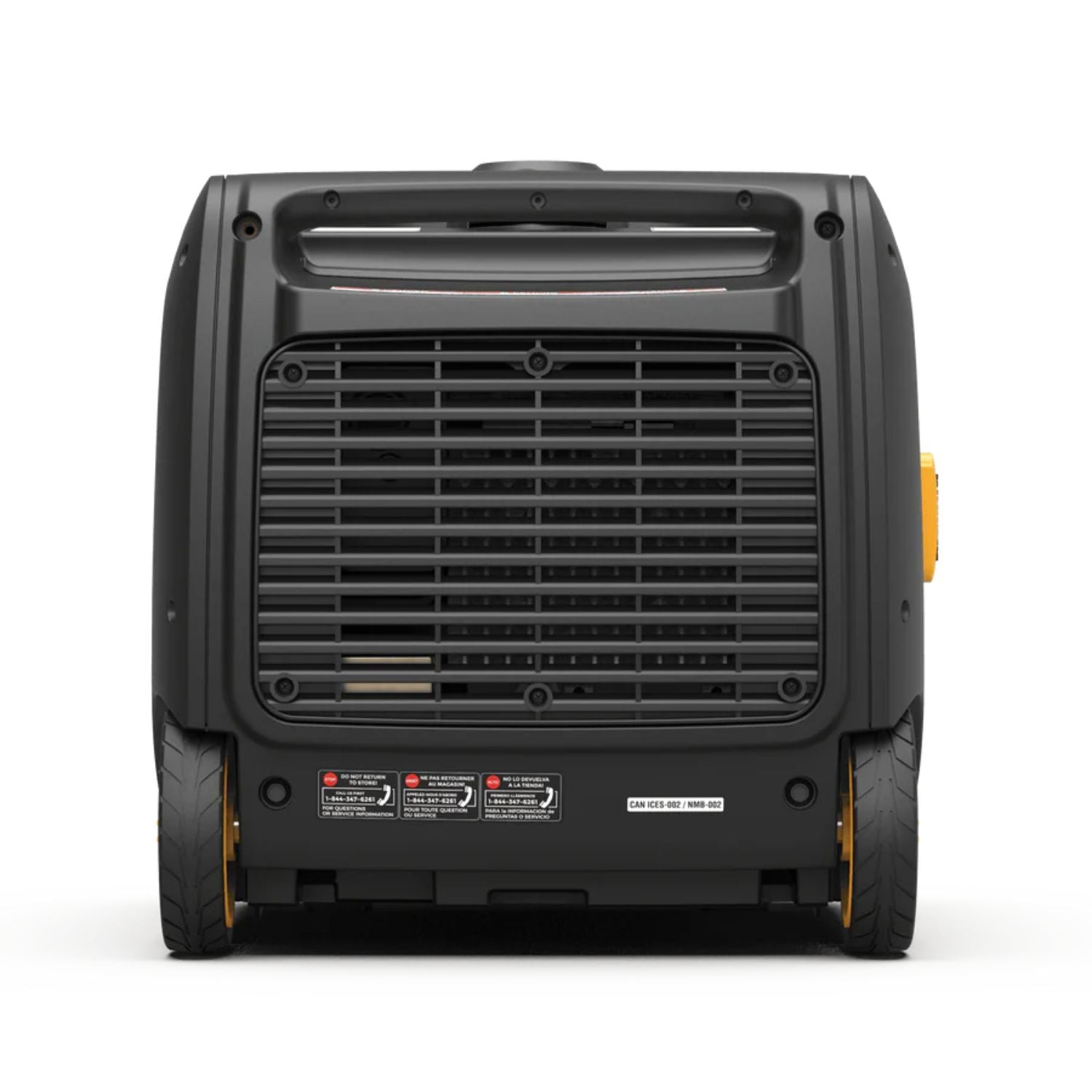 Back view of a black Firman W03382 Generator on a white background