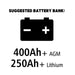 Battery bank recommendation with 400Ah AGM and 250Ah Lithium on a white background