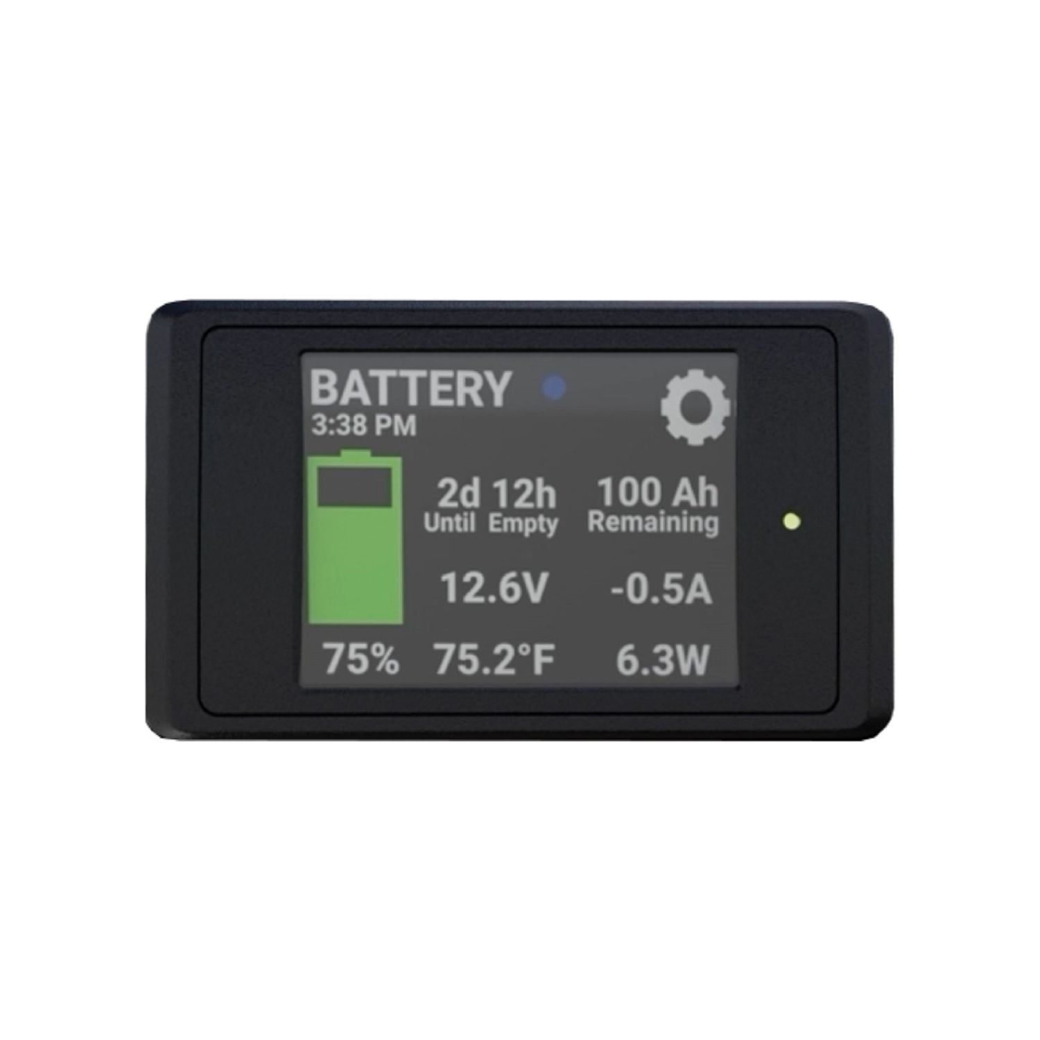 Battery monitor with digital display on a white background