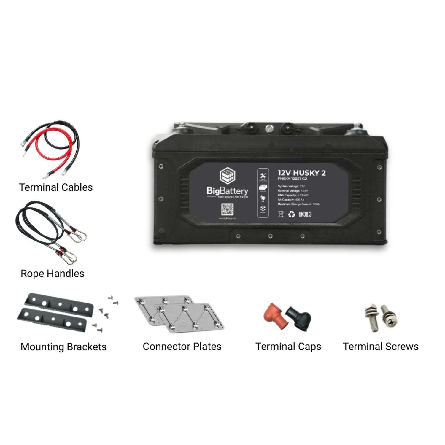 BigBattery 12V HUSKY 2 INV Lithium Battery 5.12kWh 400Ah inclusions
