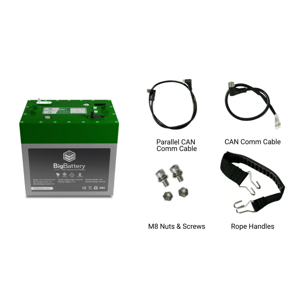 BigBattery 48V EAGLE 2 LiFePO4 Battery 32Ah 1.63kWh inclusions 