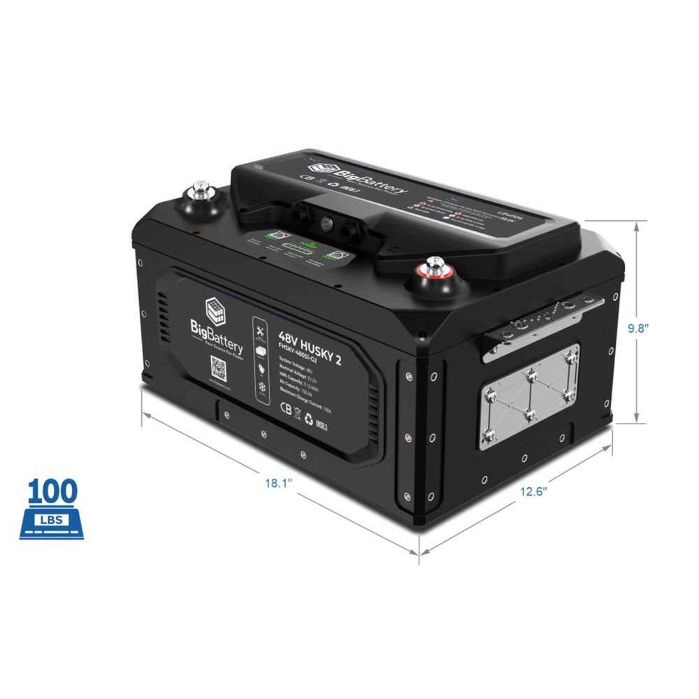 BigBattery 48V HUSKY 2 PWR Lithium Battery 5.12kWh 100Ah dimensions 