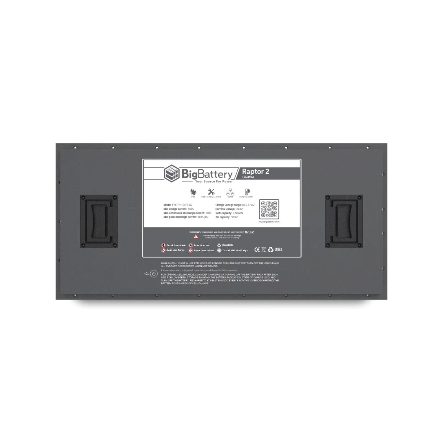 BigBattery 72V RAPTOR 2 7.68kWh LiFePO4 Battery back view