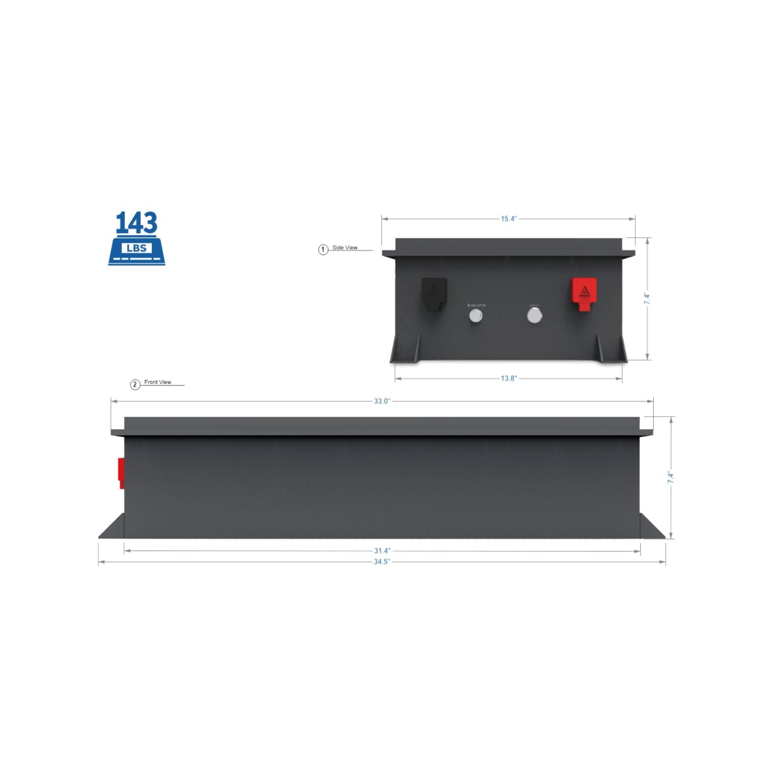 BigBattery 72V RAPTOR 2 7.68kWh LiFePO4 Battery dimensions 