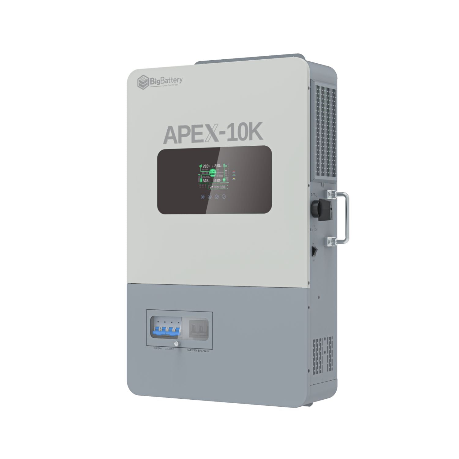 BigBattery APEX-10K Off-Grid Inverter facing left view