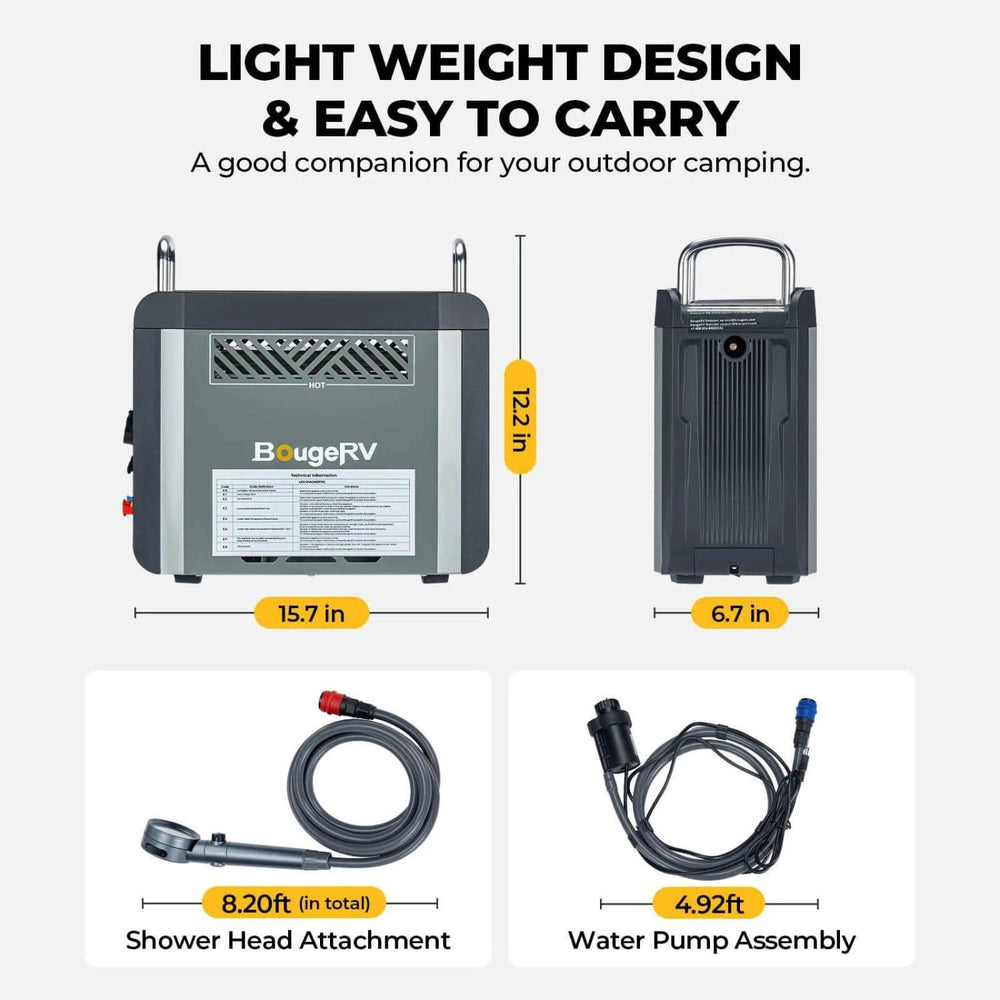 BougeRV Water Heater Dimensions