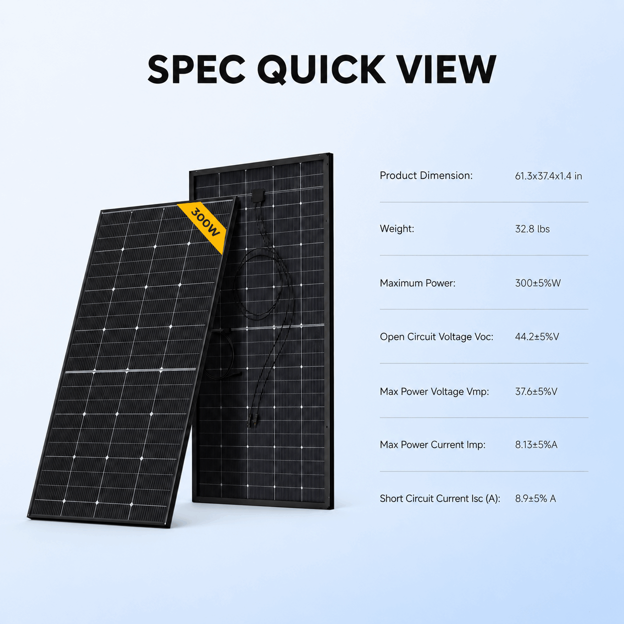 BougeRV 300W solar panels specs