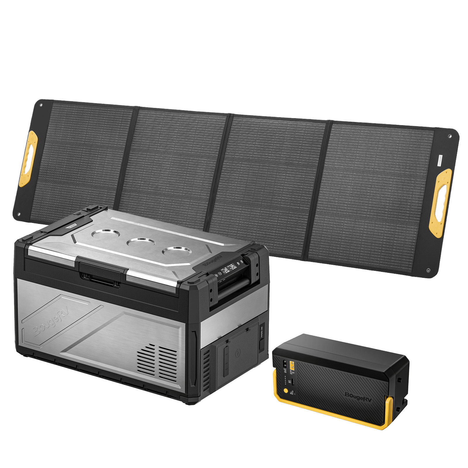 BougeRV New Rocky V3.0 41QT Dual Zone 12V Car Fridge with battery and a 200w solar panel
