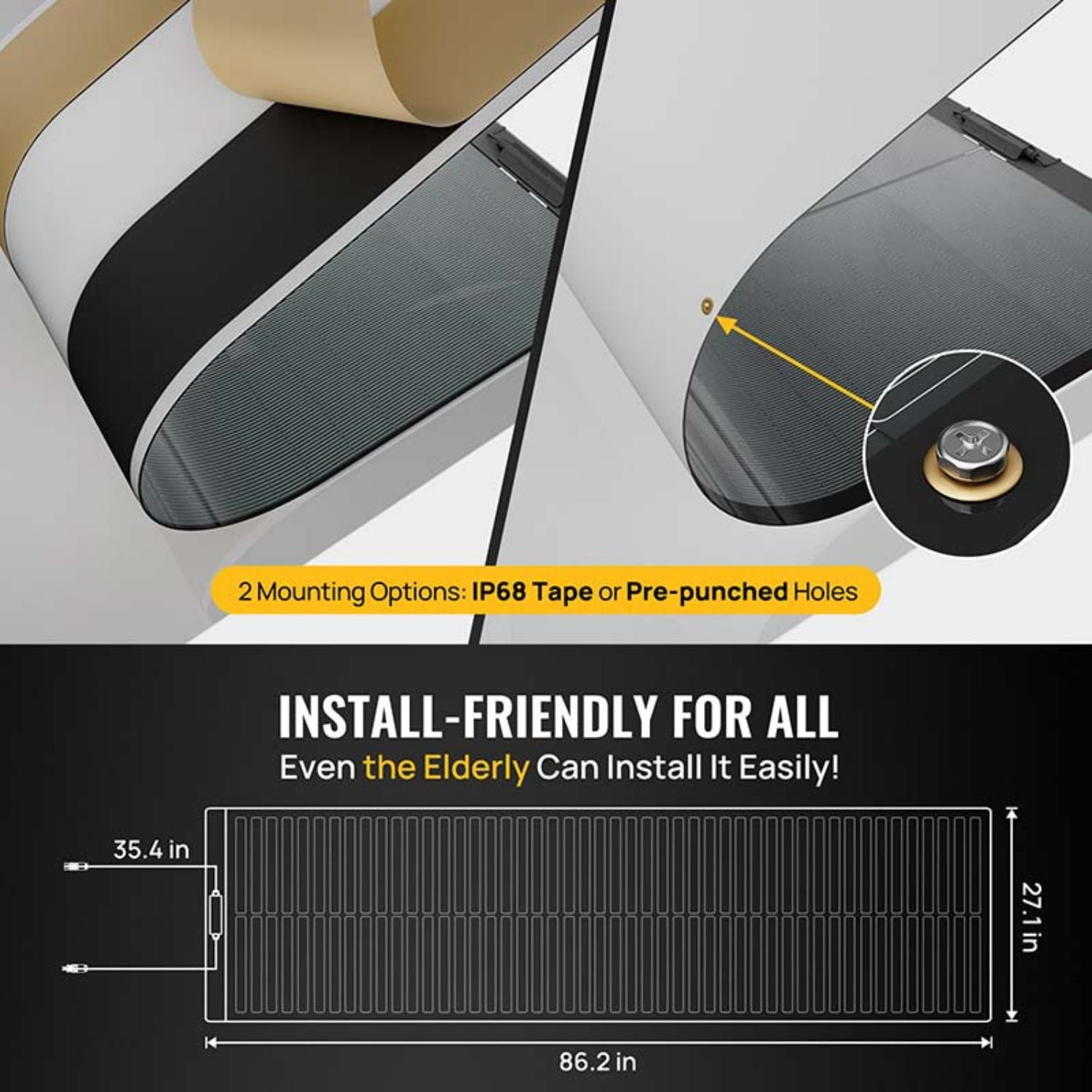 BougeRV Yuma 800W CIGS Thin-film Flexible Solar Panel with Holes install friendly for all