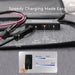 Car charger with multiple ports and cables on a car seat, showing charging speeds using the Renogy E.FLEX 200W Portable Solar Panel 