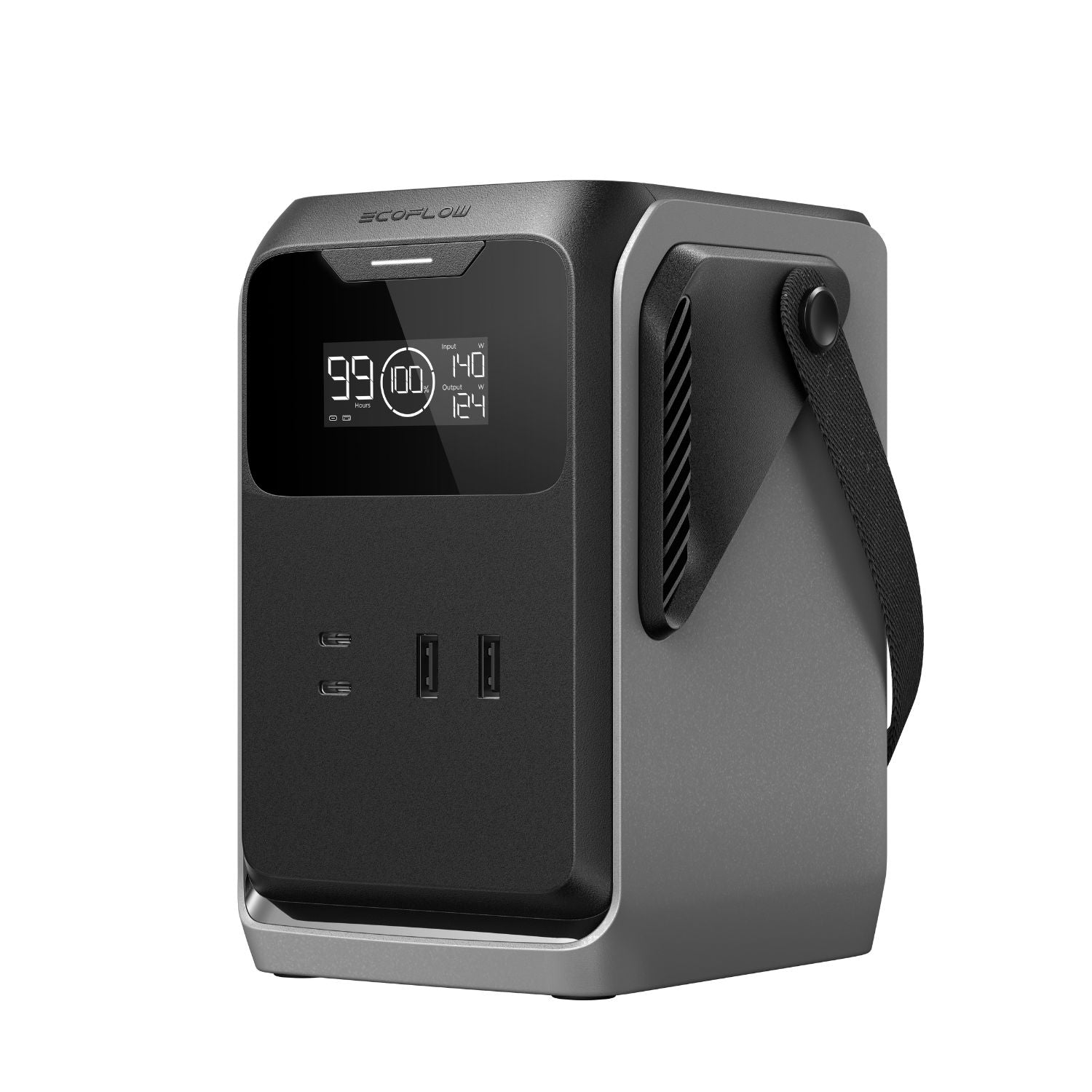 Close-up of EcoFlow TRAIL 200DC Portable Power Station right side showing handle and port details