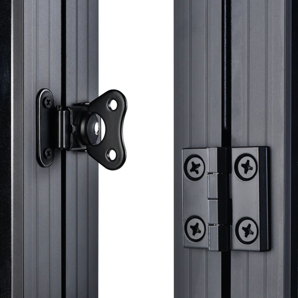 Close-up of hinges on Rich Solar MEGA 100W Portable Solar Panel Briefcase