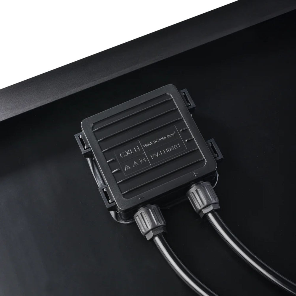 Close-up of ports on Rich Solar MEGA 100W Portable Solar Panel Briefcase