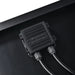 Close-up of ports on Rich Solar MEGA 100W Portable Solar Panel Briefcase