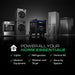Collection of home appliances including a generator with text promoting power for home essentials on a black background.