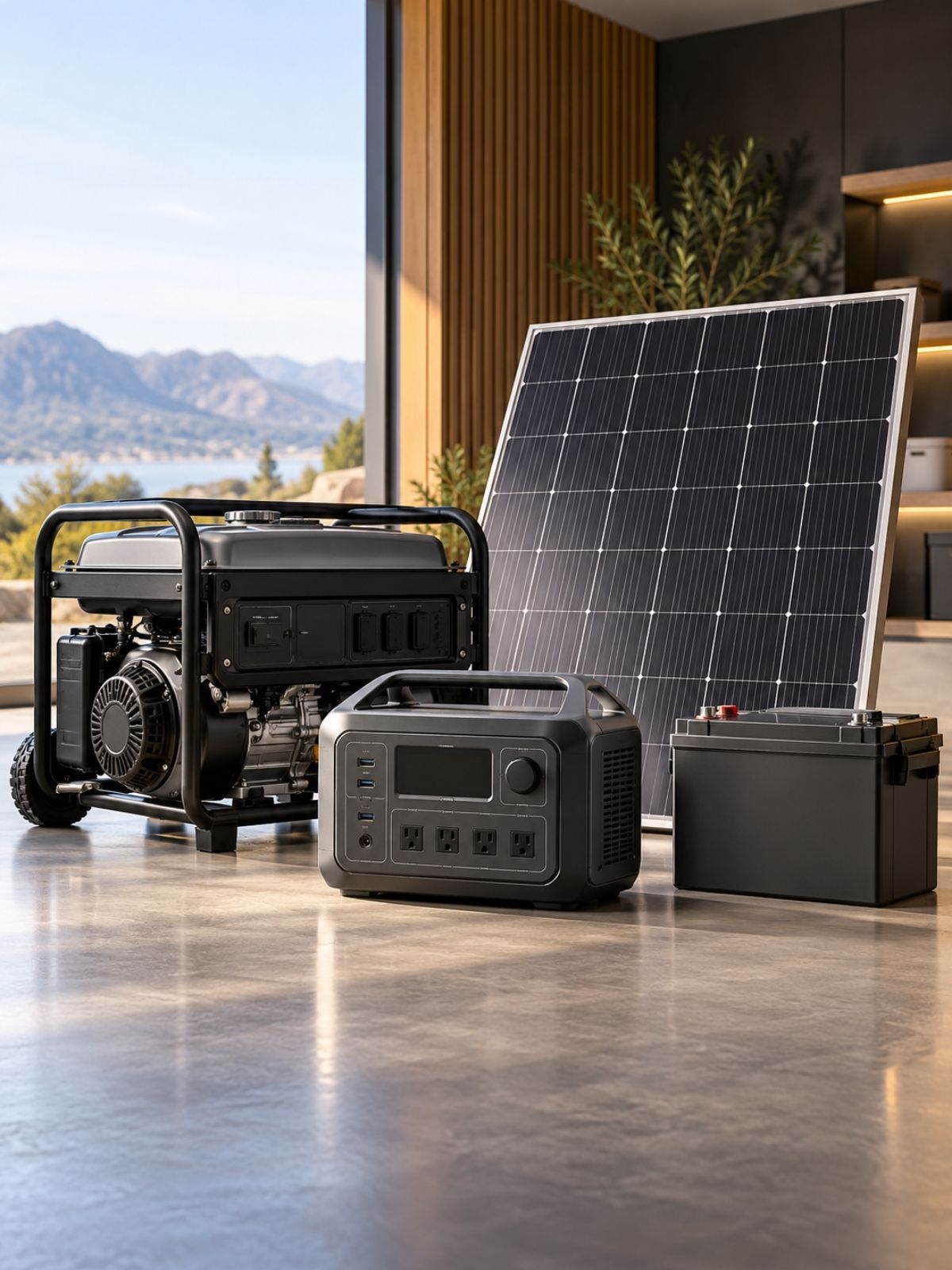 Portable generator, portable power station, solar panel and battery