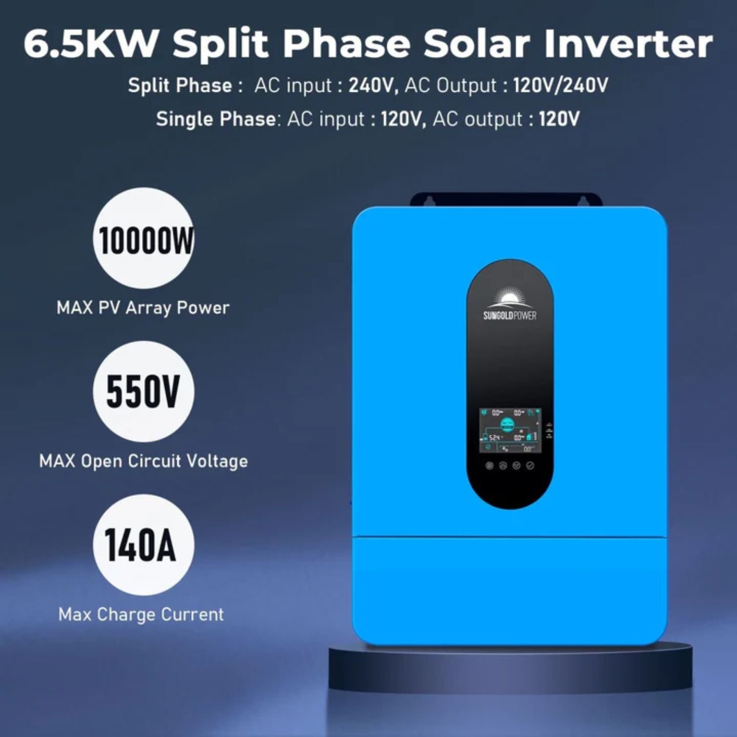 Complete off Grid Solar Kit 6500W 48V Split Phase Solar Inverter with specifications 