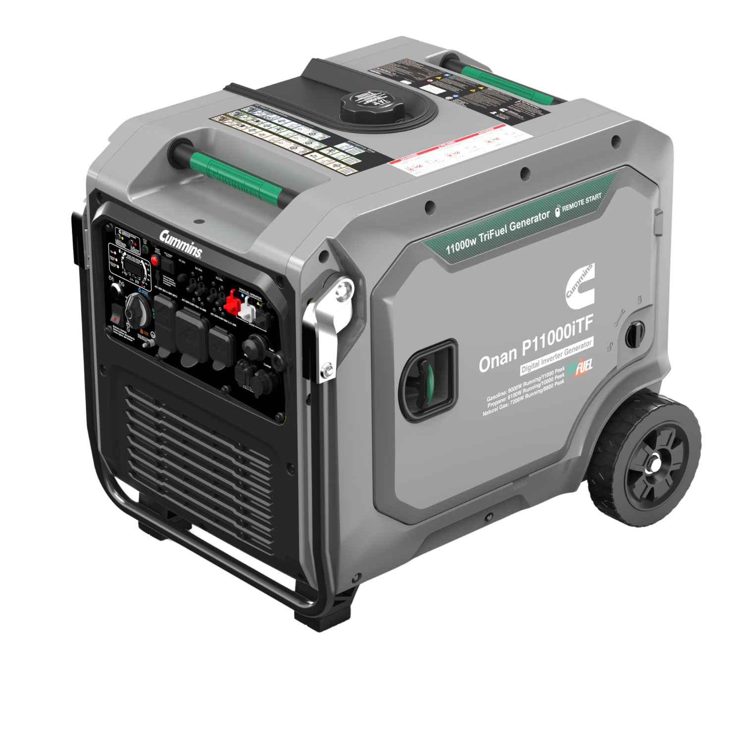 Cummins Onan P11000iTF Tri-Fuel Inverter Genrator Front, Top And Right View