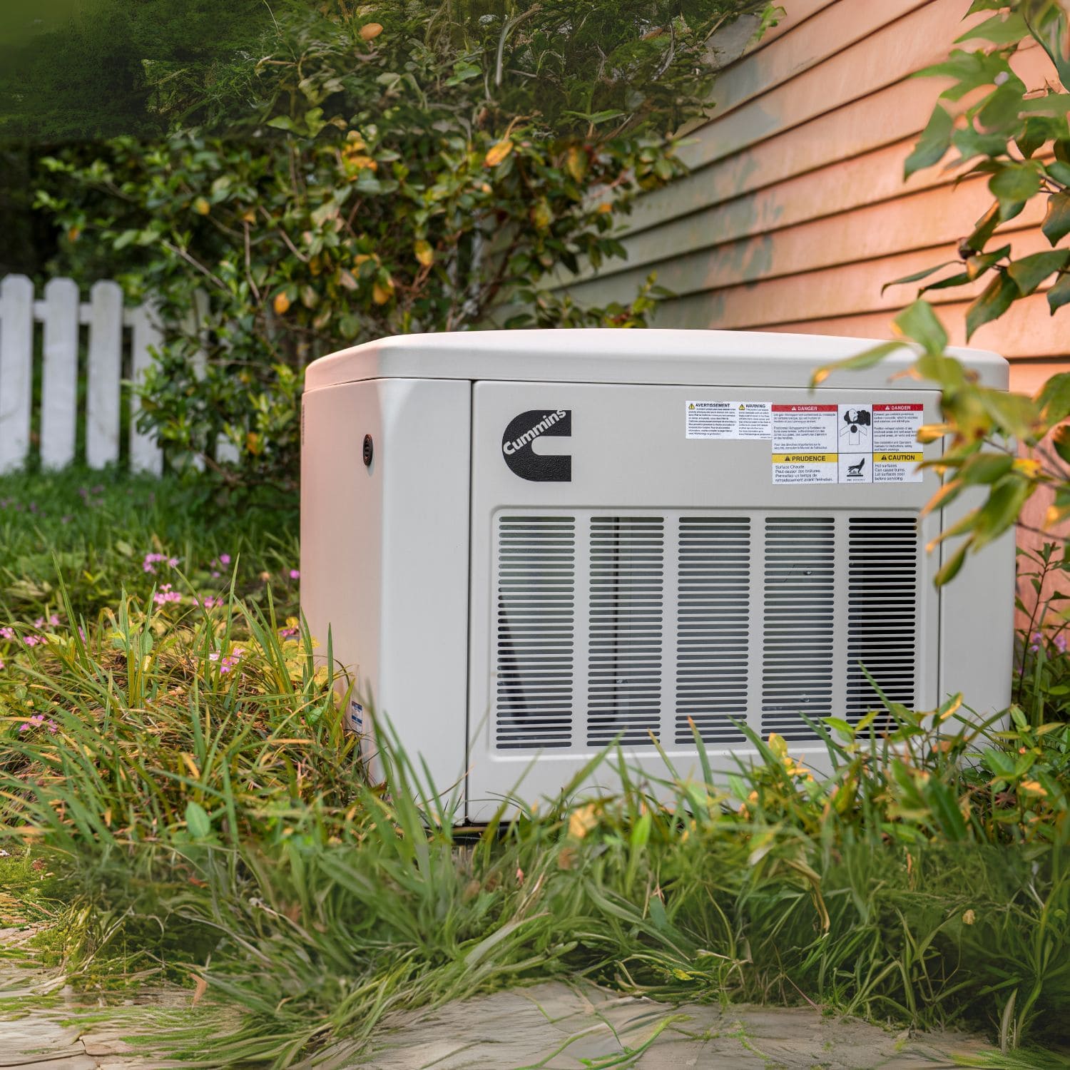 Cummins RS17A 17kW Home Standby Generator front view installed in the backyard