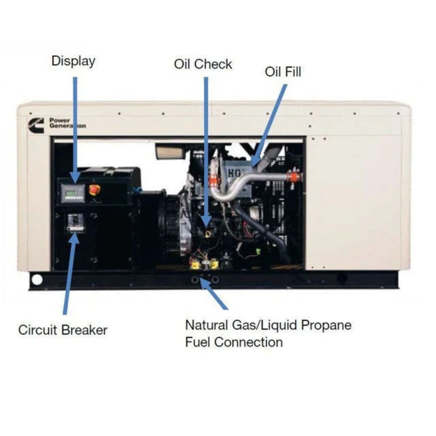 Cummins RS25 25kW Home Standby Generator close up specifications