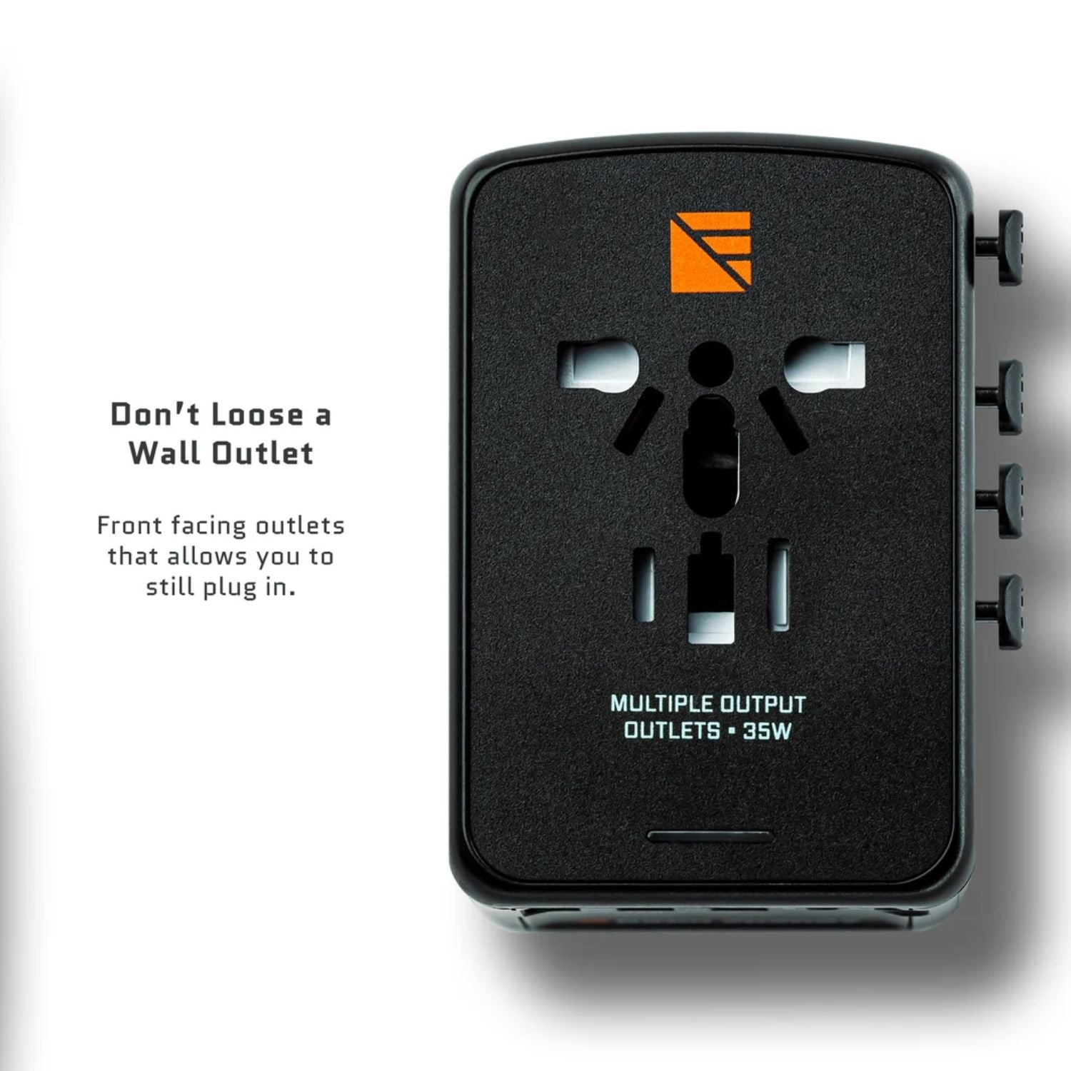 Dark Energy Int'l Wall Adapter - Front facing outlets that allows you to still plug in