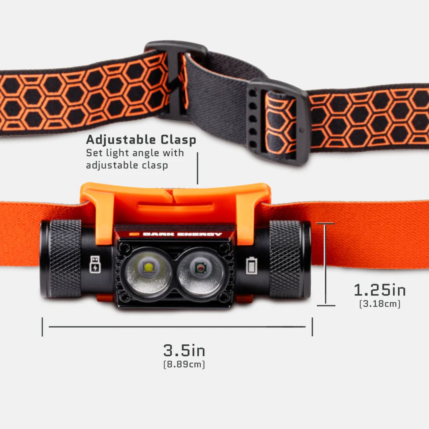 Dark Energy Oracle Headlamp - 900 Lumens Orange - Dimensions 